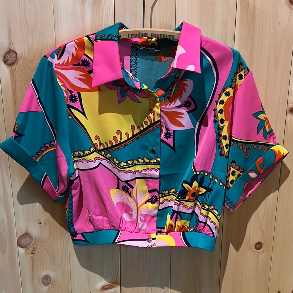 Vibrant Multicolor Short Sleeve Blouse